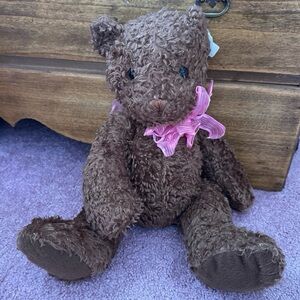 Cuddly Brown Stuffed Bear with Pink Ribbon